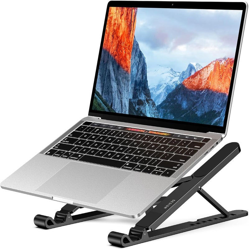 BESIGN LS01 Pro Ergonomic Laptop Stand, Plastic Laptop Riser, Portable and Adjustable Notebook Computer Holder Compatible with 10-14" Laptops (Black) - Image 1